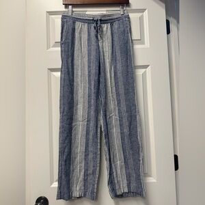 Old Navy Blue and White Striped Linen Wide Leg Casual Pants